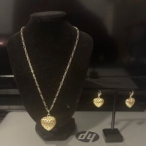 New Gold Heart Pendant Necklace and Earring Set - Women Jewelry